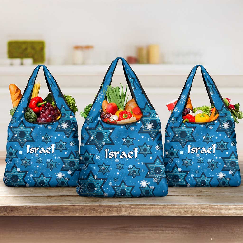 Israel Christmas Grocery Bag with Blue Star of David Pattern and Menorah Motif - Wonder Print Shop