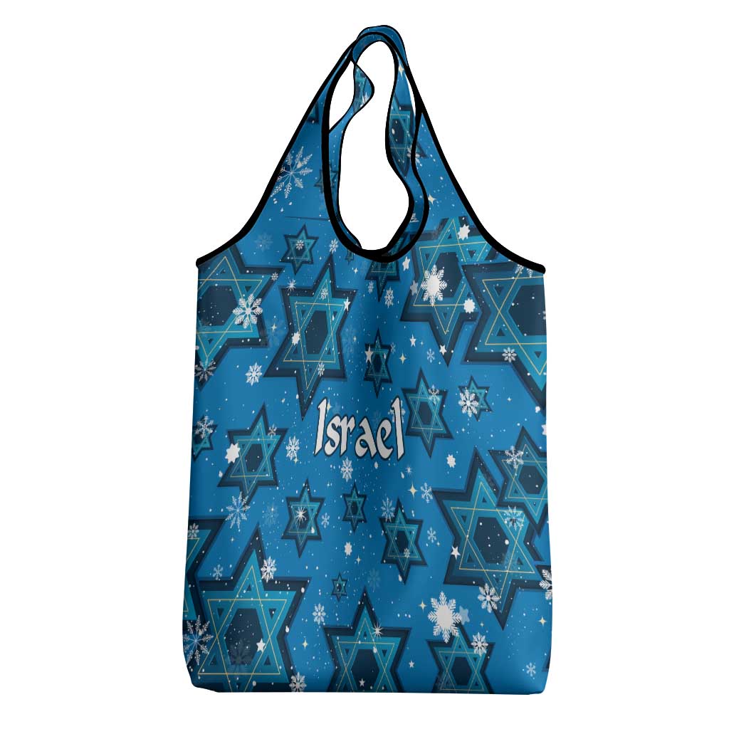 Israel Christmas Grocery Bag with Blue Star of David Pattern and Menorah Motif - Wonder Print Shop
