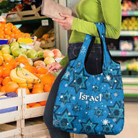 Israel Christmas Grocery Bag with Blue Star of David Pattern and Menorah Motif - Wonder Print Shop