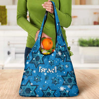 Israel Christmas Grocery Bag with Blue Star of David Pattern and Menorah Motif - Wonder Print Shop