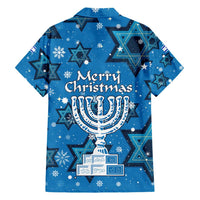 Israel Christmas Hawaiian Shirt with Blue Star of David Pattern and Menorah Motif - Wonder Print Shop