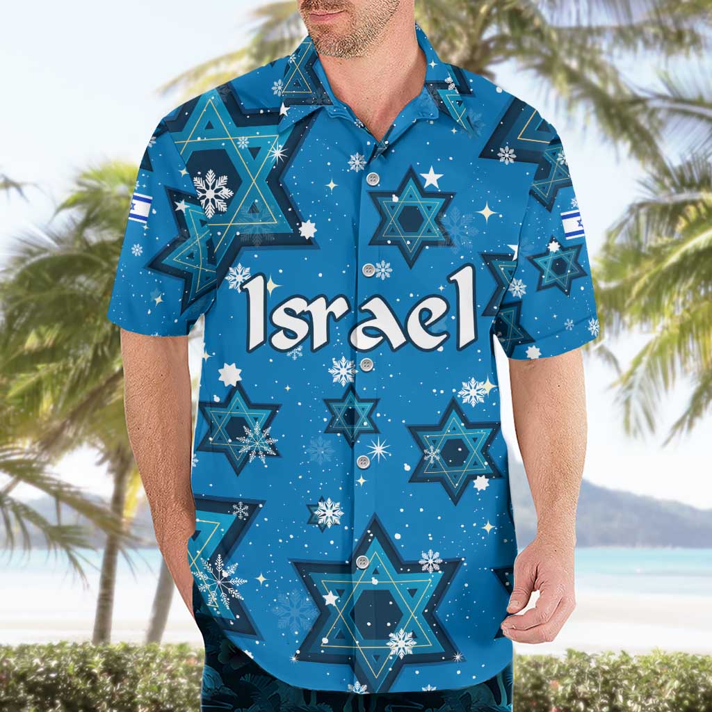 Israel Christmas Hawaiian Shirt with Blue Star of David Pattern and Menorah Motif - Wonder Print Shop
