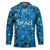Israel Christmas Hockey Jersey with Blue Star of David Pattern and Menorah Motif - Wonder Print Shop