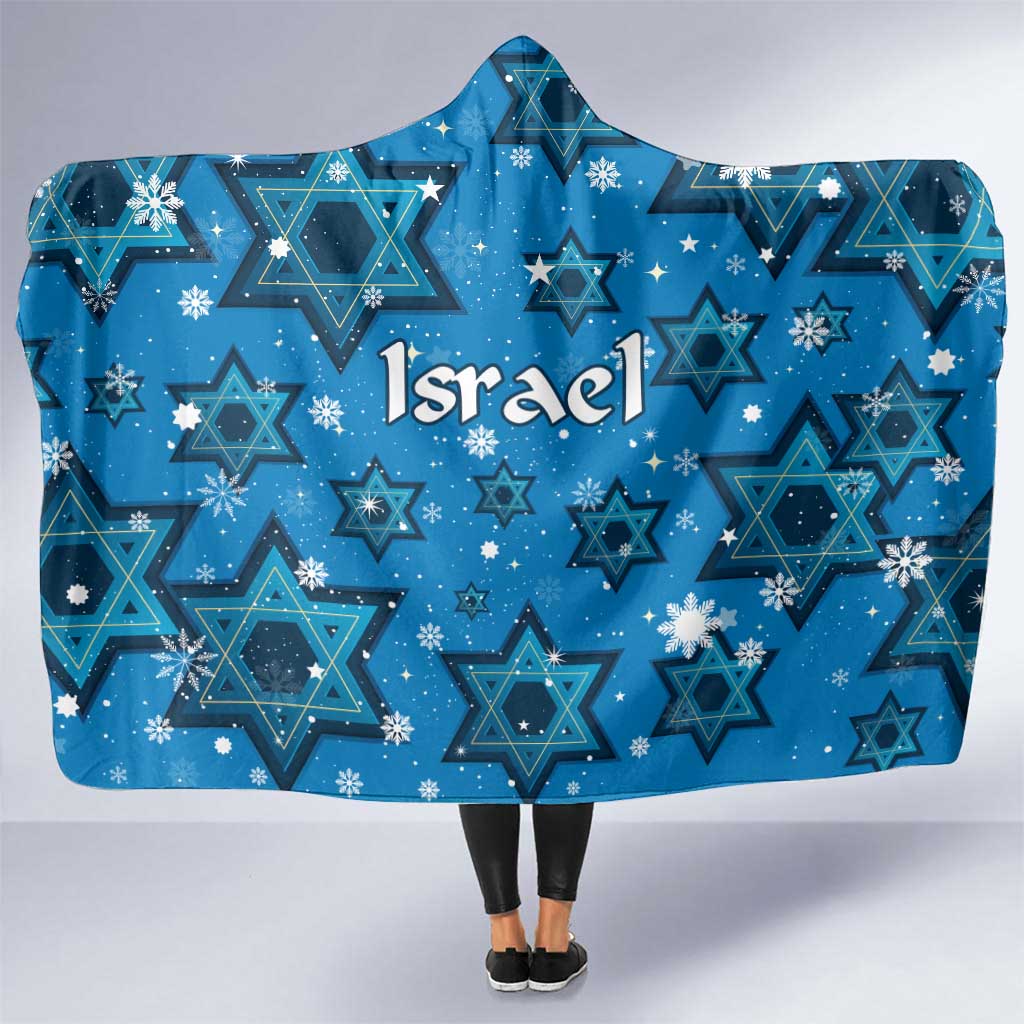 Israel Christmas Hooded Blanket with Blue Star of David Pattern and Menorah Motif - Wonder Print Shop