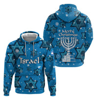 Israel Christmas Hoodie with Blue Star of David Pattern and Menorah Motif - Wonder Print Shop