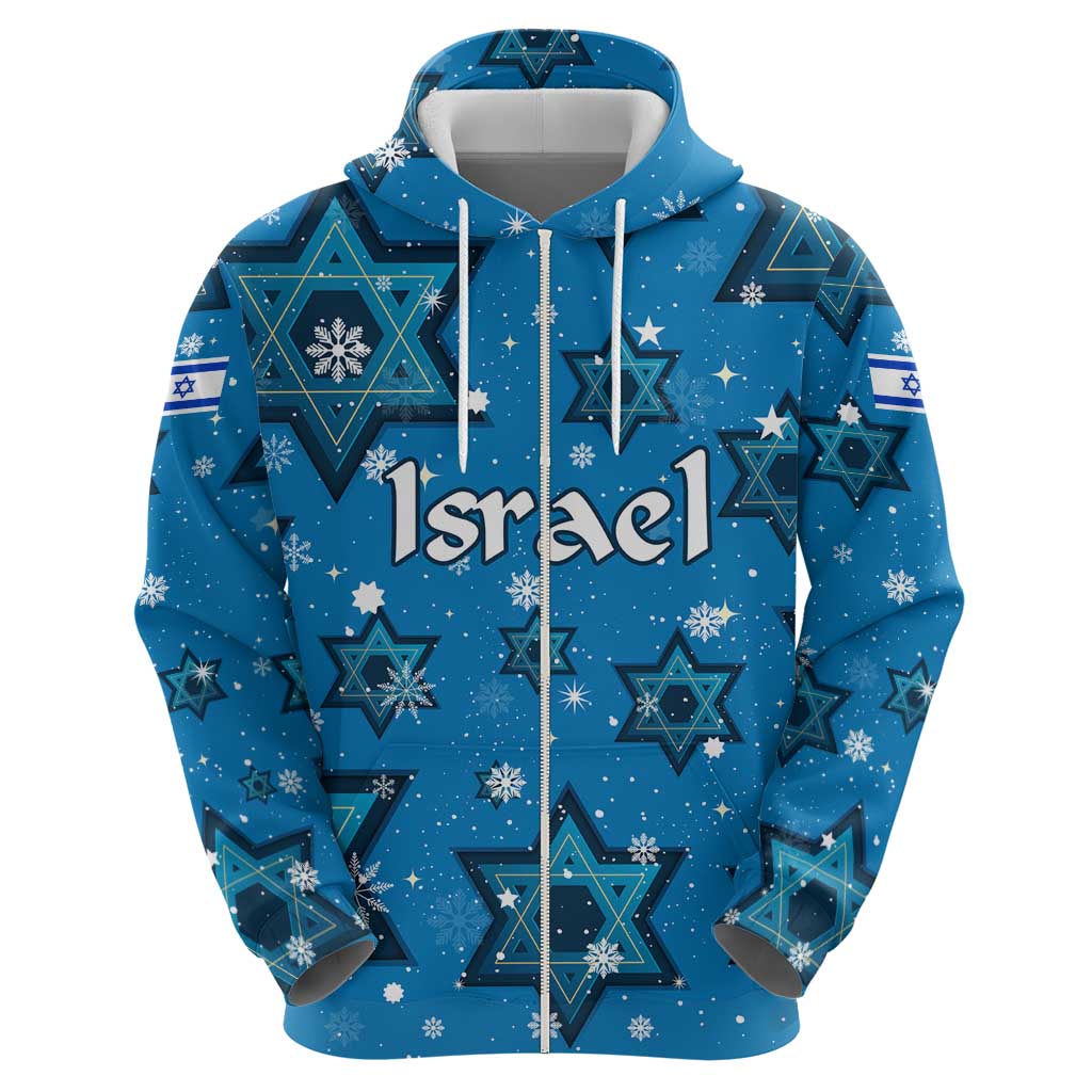 Israel Christmas Hoodie with Blue Star of David Pattern and Menorah Motif - Wonder Print Shop
