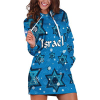 Israel Christmas Hoodie Dress with Blue Star of David Pattern and Menorah Motif - Wonder Print Shop