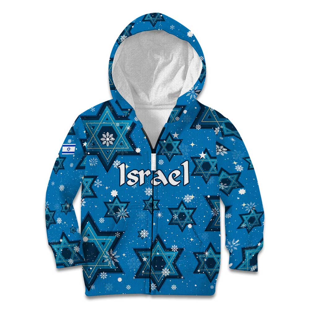 Israel Christmas Kid Hoodie with Blue Star of David Pattern and Menorah Motif - Wonder Print Shop