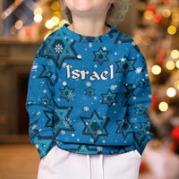 Israel Christmas Kid Ugly Christmas Sweater with Blue Star of David Pattern and Menorah Motif - Wonder Print Shop