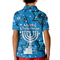 Israel Christmas Kid Polo Shirt with Blue Star of David Pattern and Menorah Motif - Wonder Print Shop