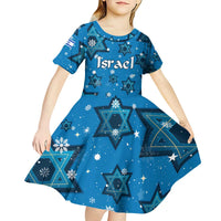 Israel Christmas Kid Short Sleeve Dress with Blue Star of David Pattern and Menorah Motif - Wonder Print Shop