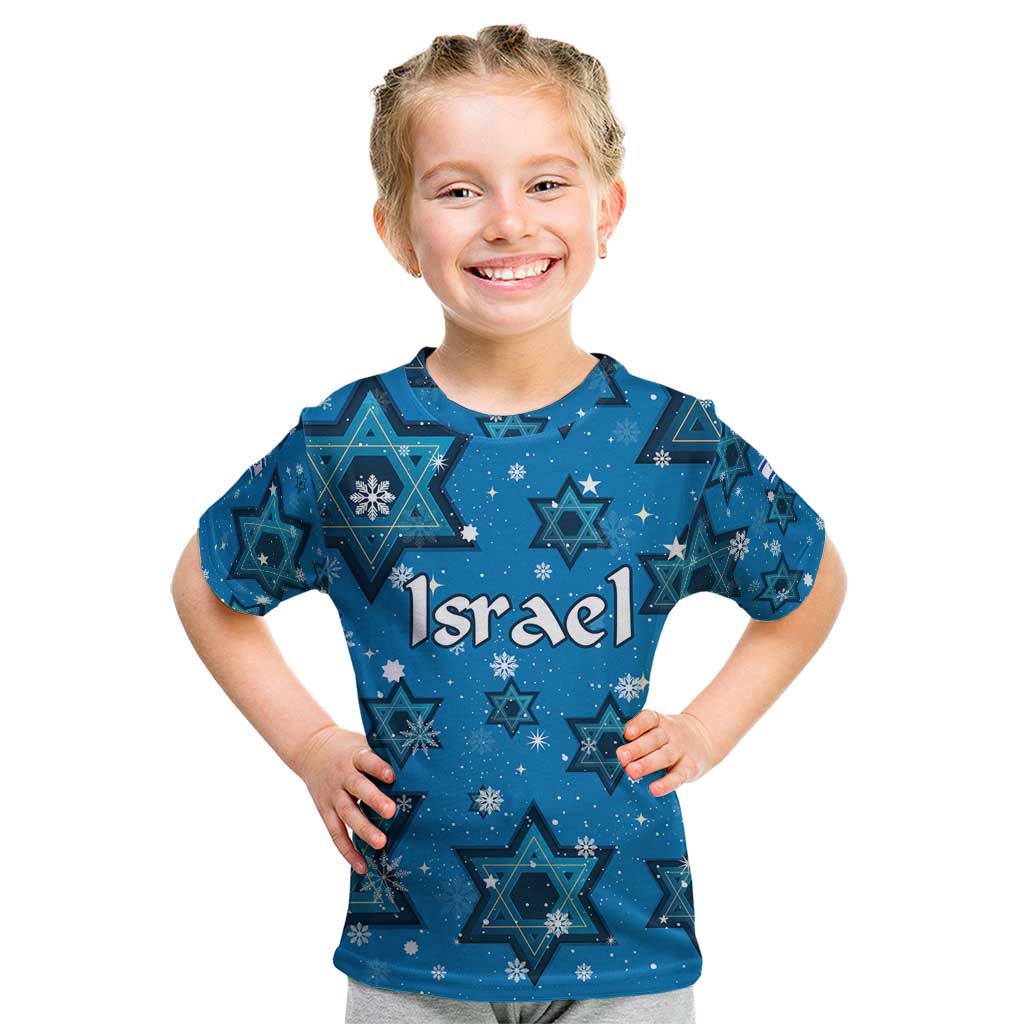 Israel Christmas Kid T Shirt with Blue Star of David Pattern and Menorah Motif - Wonder Print Shop