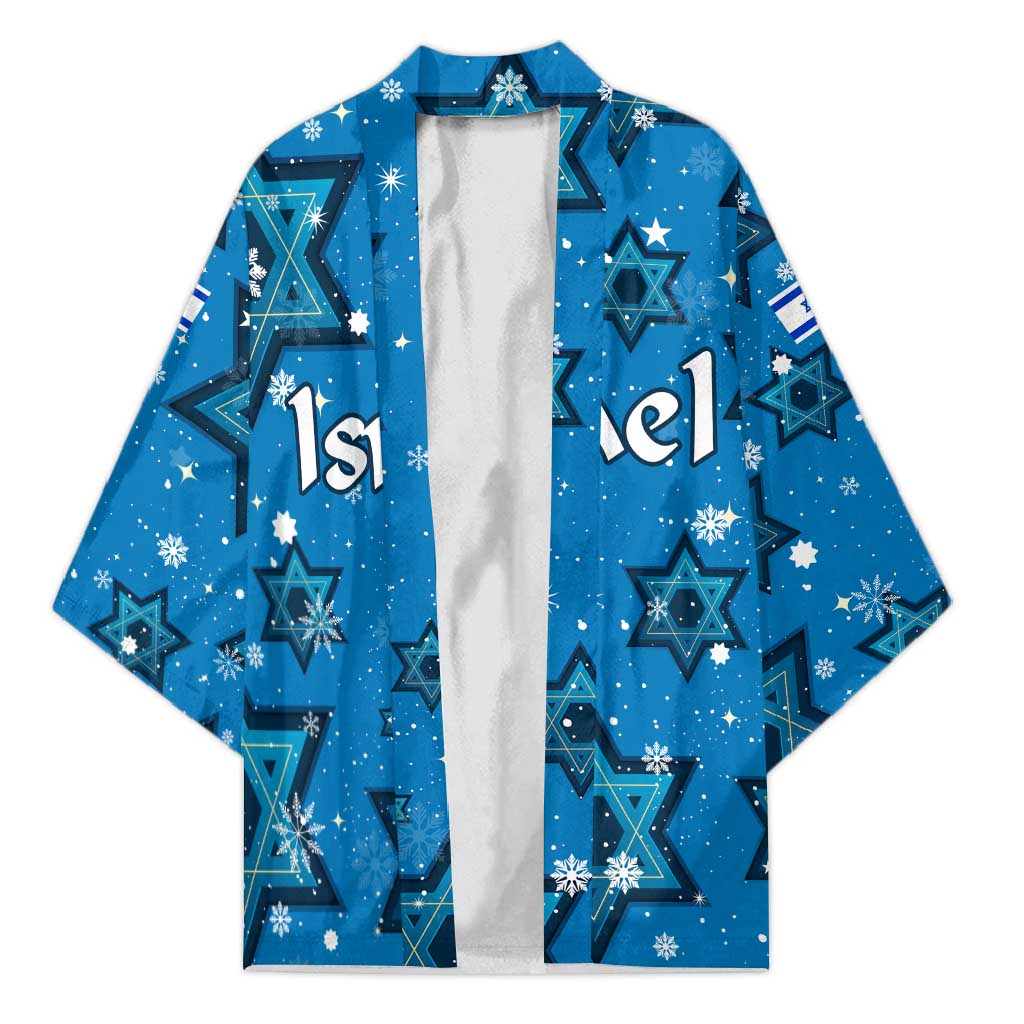 Israel Christmas Kimono with Blue Star of David Pattern and Menorah Motif - Wonder Print Shop