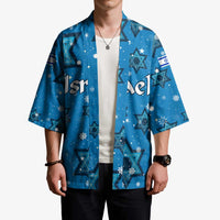 Israel Christmas Kimono with Blue Star of David Pattern and Menorah Motif - Wonder Print Shop