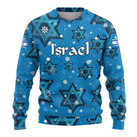 Israel Christmas Ugly Christmas Sweater with Blue Star of David Pattern and Menorah Motif - Wonder Print Shop
