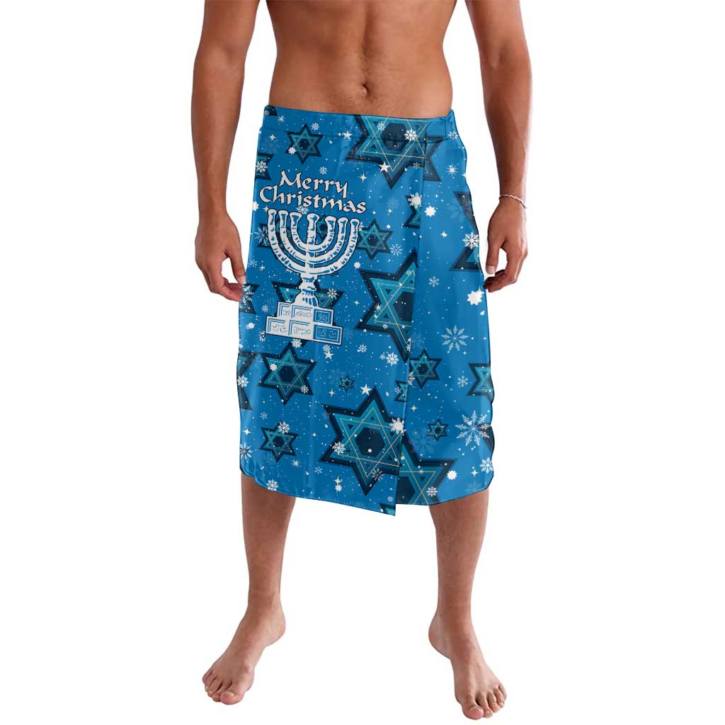 Israel Christmas Lavalava with Blue Star of David Pattern and Menorah Motif - Wonder Print Shop