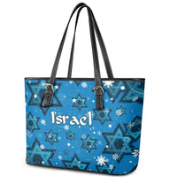 Israel Christmas Leather Tote Bag with Blue Star of David Pattern and Menorah Motif - Wonder Print Shop
