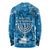 Israel Christmas Long Sleeve Shirt with Blue Star of David Pattern and Menorah Motif - Wonder Print Shop