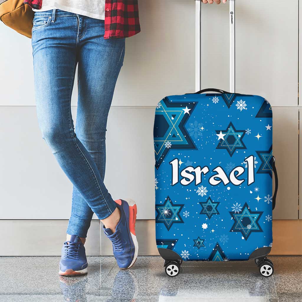 Israel Christmas Luggage Cover with Blue Star of David Pattern and Menorah Motif - Wonder Print Shop