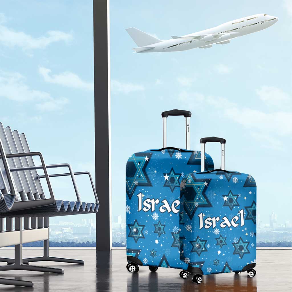 Israel Christmas Luggage Cover with Blue Star of David Pattern and Menorah Motif - Wonder Print Shop