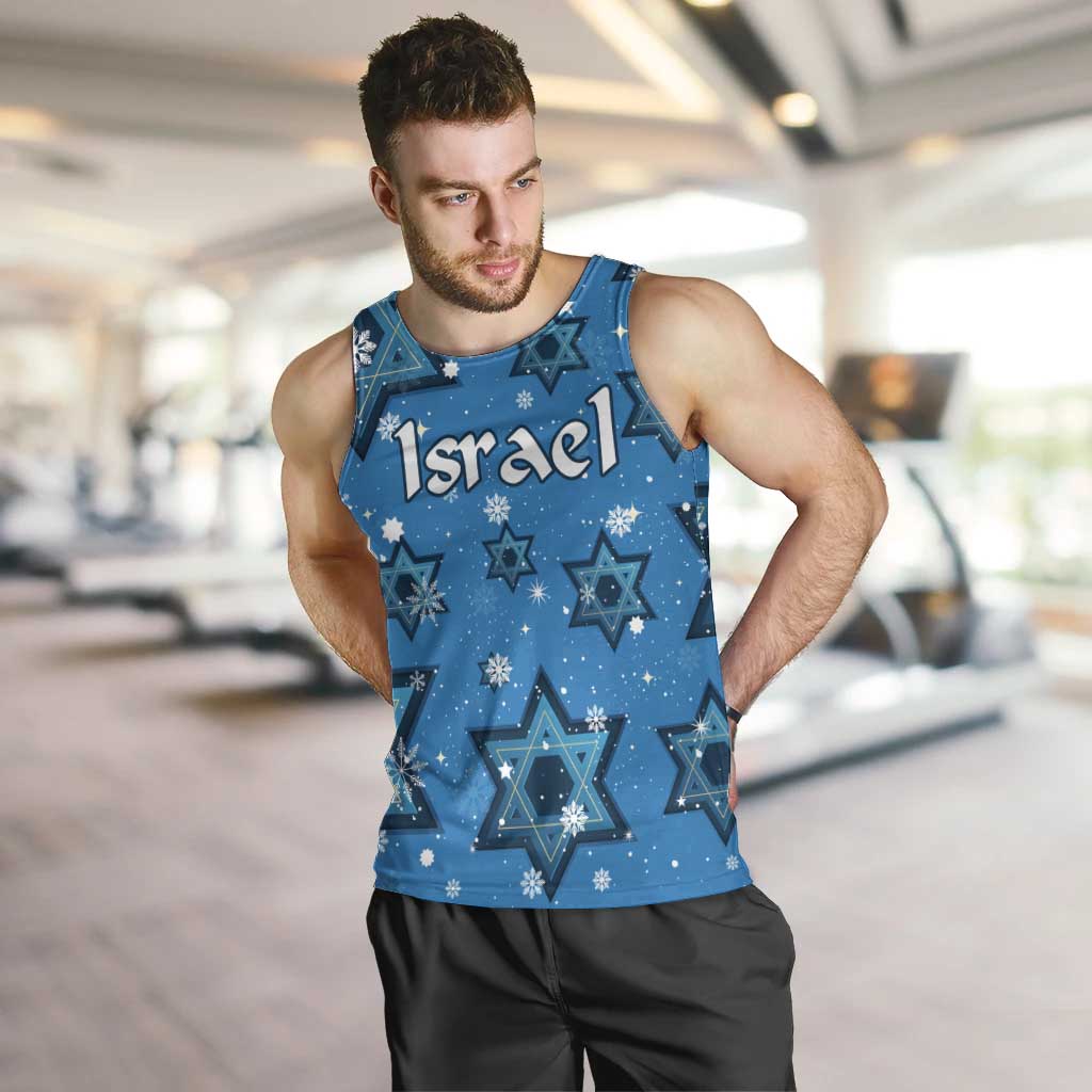 Israel Christmas Men Tank Top with Blue Star of David Pattern and Menorah Motif - Wonder Print Shop