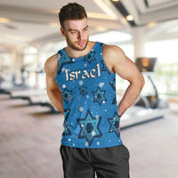 Israel Christmas Men Tank Top with Blue Star of David Pattern and Menorah Motif - Wonder Print Shop