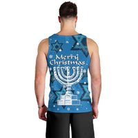 Israel Christmas Men Tank Top with Blue Star of David Pattern and Menorah Motif - Wonder Print Shop