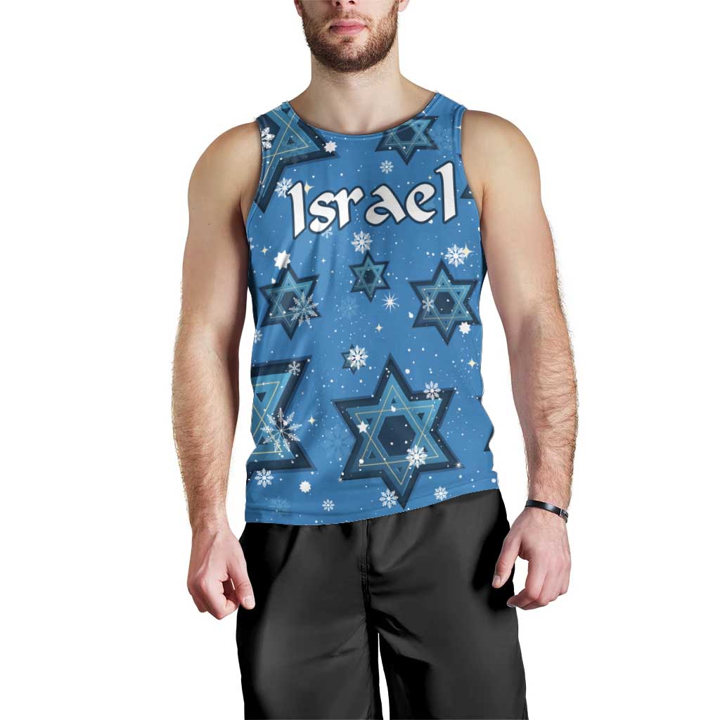 Israel Christmas Men Tank Top with Blue Star of David Pattern and Menorah Motif - Wonder Print Shop