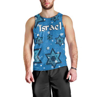 Israel Christmas Men Tank Top with Blue Star of David Pattern and Menorah Motif - Wonder Print Shop