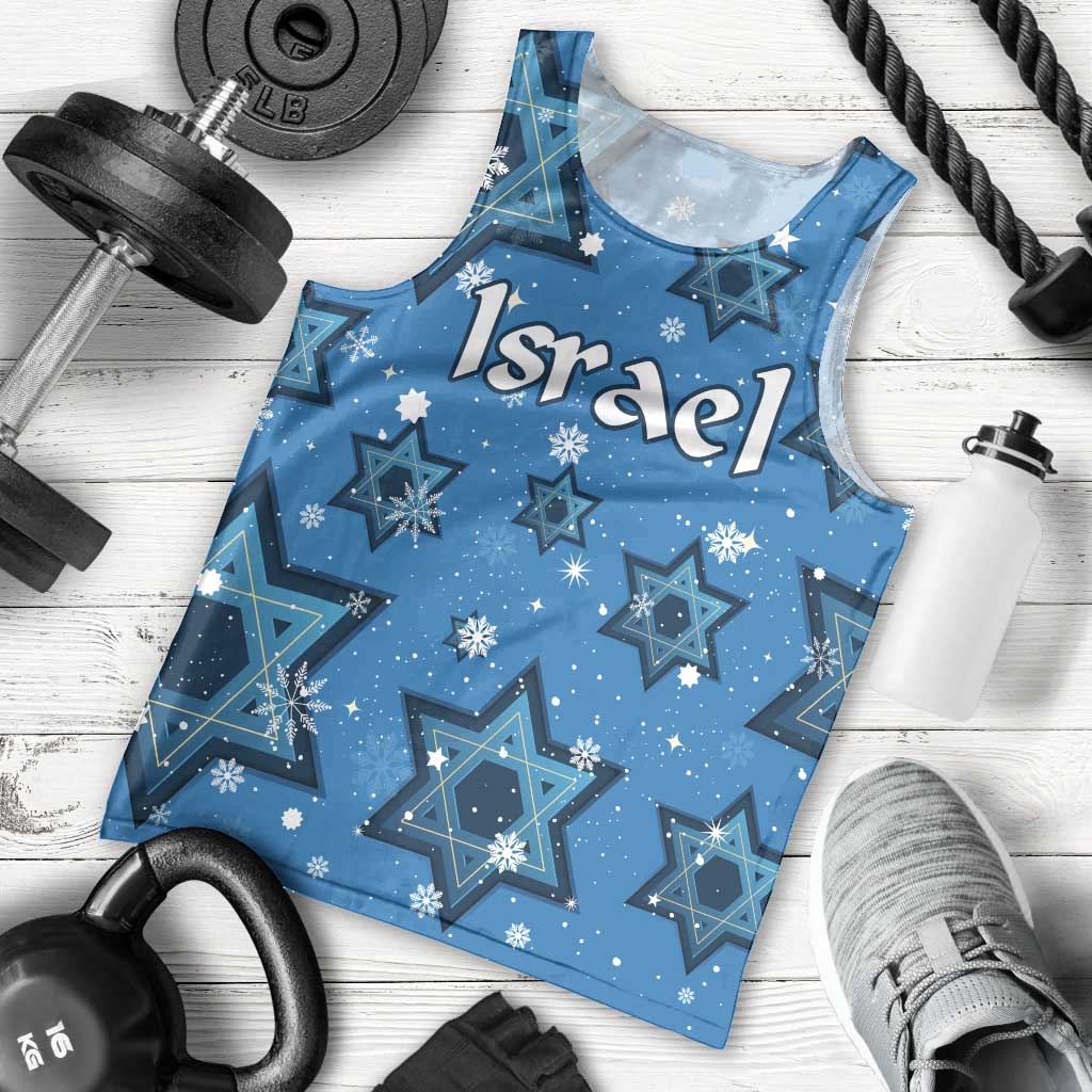 Israel Christmas Men Tank Top with Blue Star of David Pattern and Menorah Motif - Wonder Print Shop