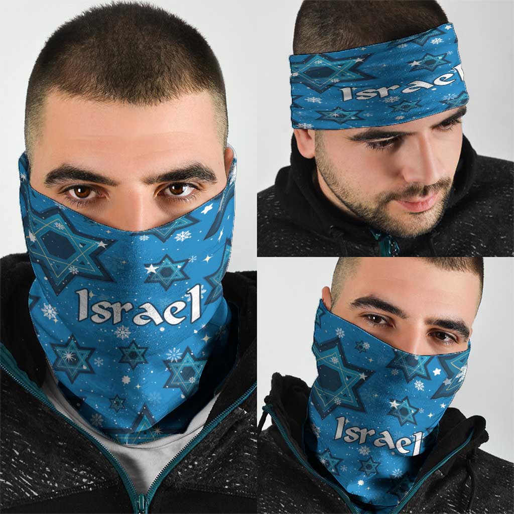 Israel Christmas Neck Gaiter with Blue Star of David Pattern and Menorah Motif - Wonder Print Shop