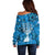Israel Christmas Off Shoulder Sweater with Blue Star of David Pattern and Menorah Motif - Wonder Print Shop