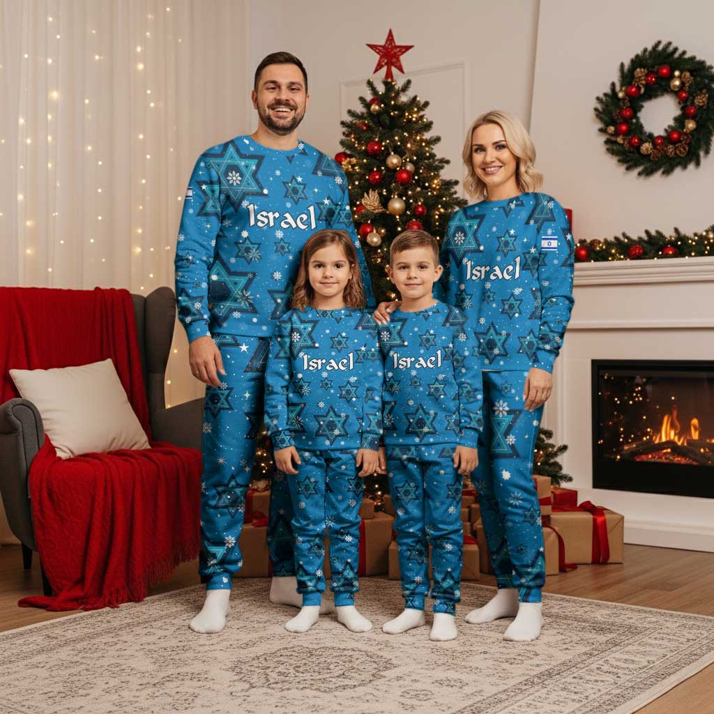 Israel Christmas Pajama Set with Blue Star of David Pattern and Menorah Motif - Wonder Print Shop