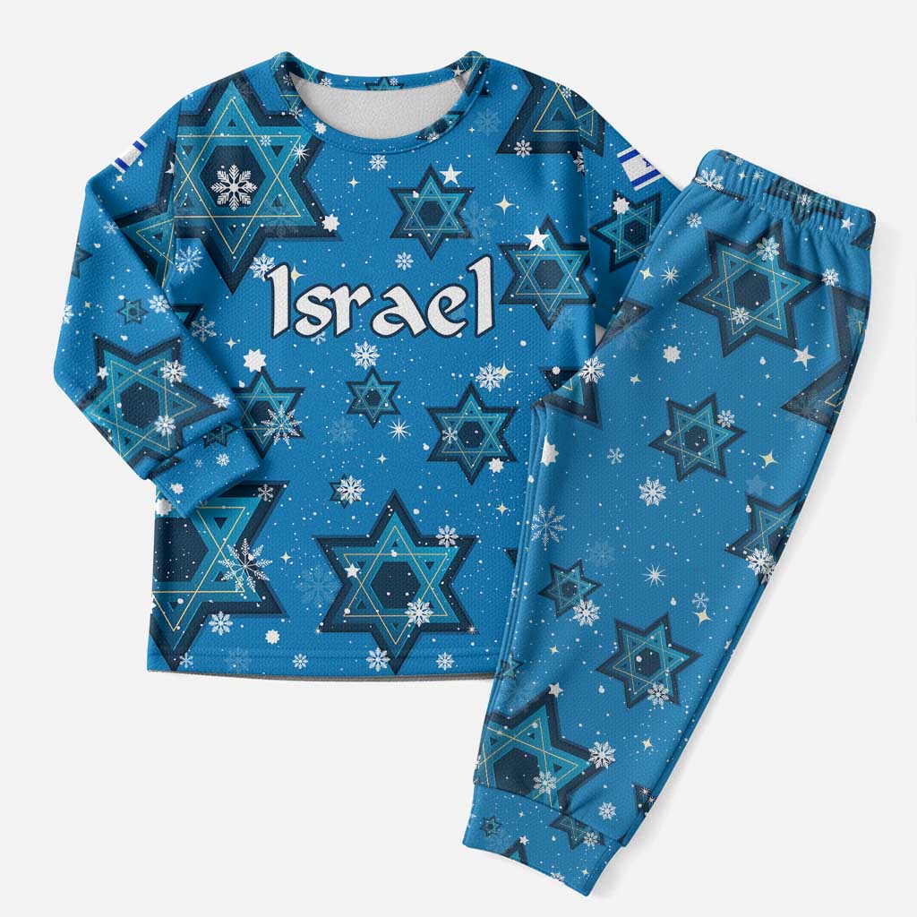 Israel Christmas Pajama Set with Blue Star of David Pattern and Menorah Motif - Wonder Print Shop