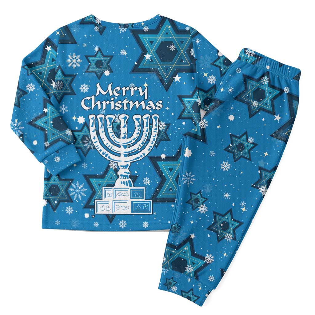 Israel Christmas Pajama Set with Blue Star of David Pattern and Menorah Motif - Wonder Print Shop