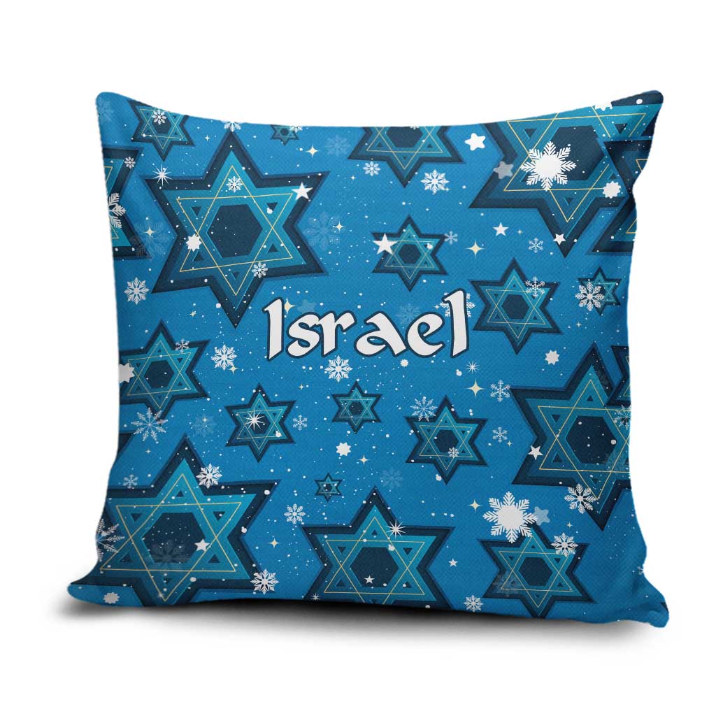 Israel Christmas Pillow Cover with Blue Star of David Pattern and Menorah Motif - Wonder Print Shop