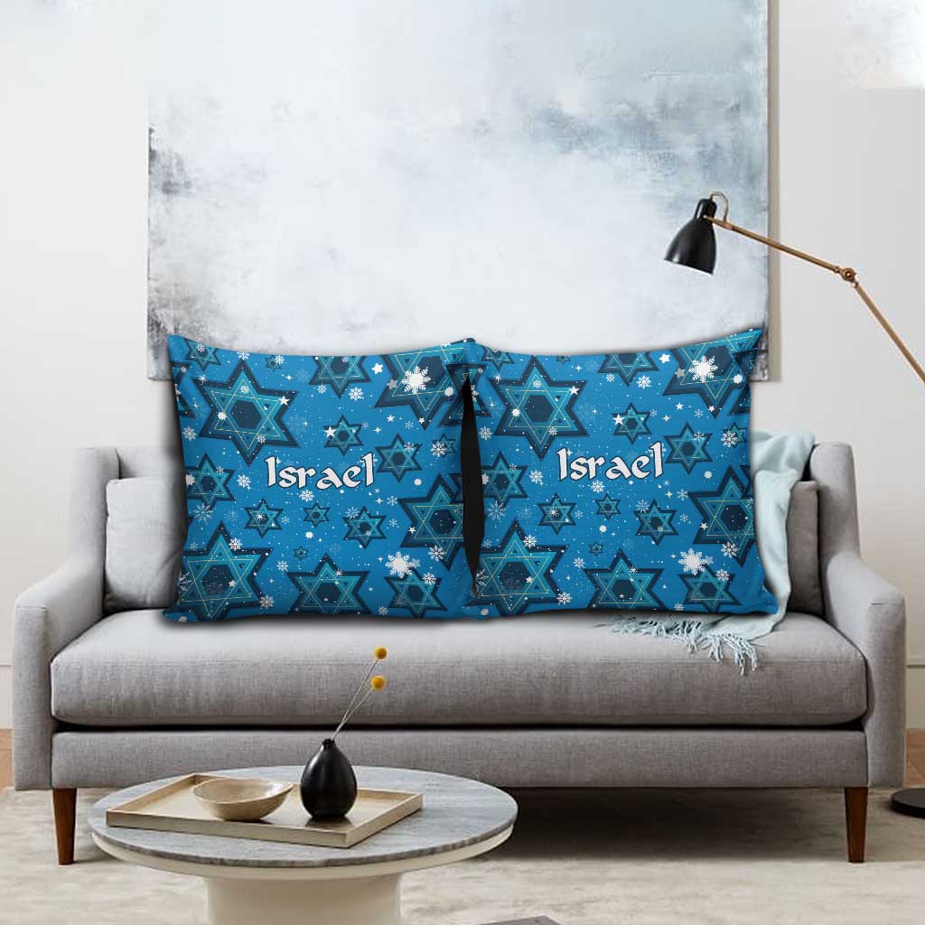 Israel Christmas Pillow Cover with Blue Star of David Pattern and Menorah Motif - Wonder Print Shop
