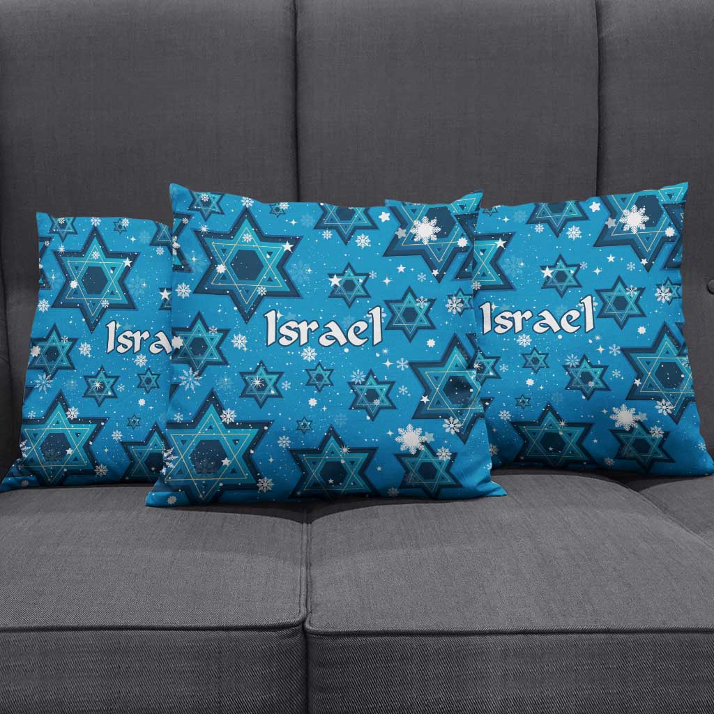 Israel Christmas Pillow Cover with Blue Star of David Pattern and Menorah Motif - Wonder Print Shop