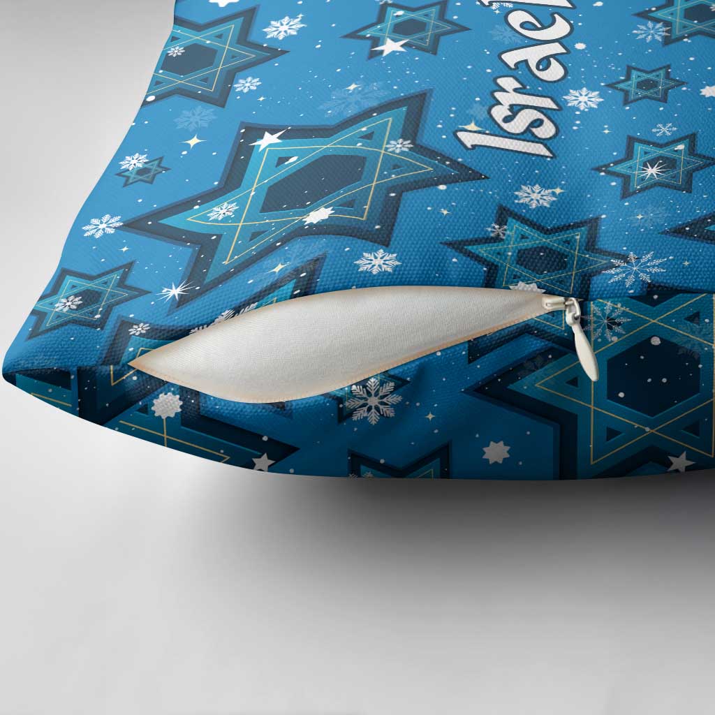 Israel Christmas Pillow Cover with Blue Star of David Pattern and Menorah Motif - Wonder Print Shop