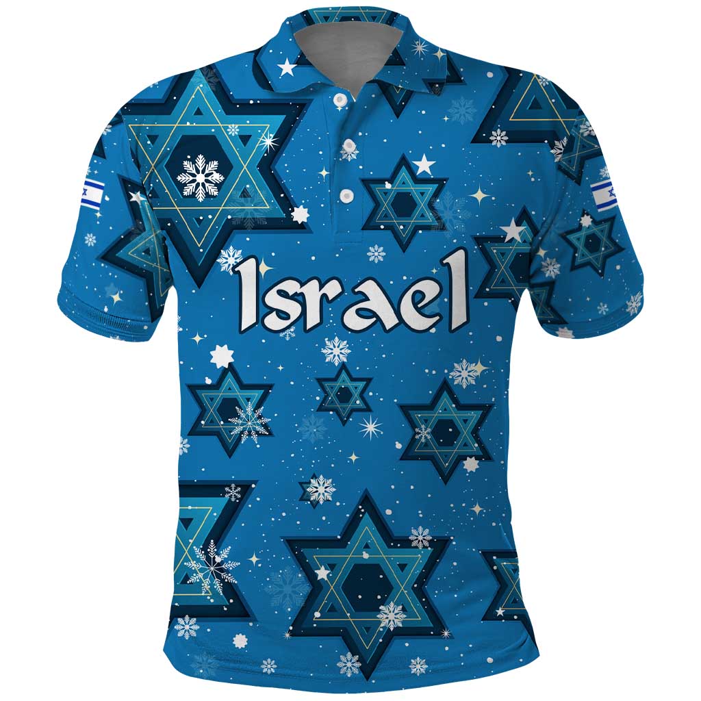 Israel Christmas Polo Shirt with Blue Star of David Pattern and Menorah Motif - Wonder Print Shop