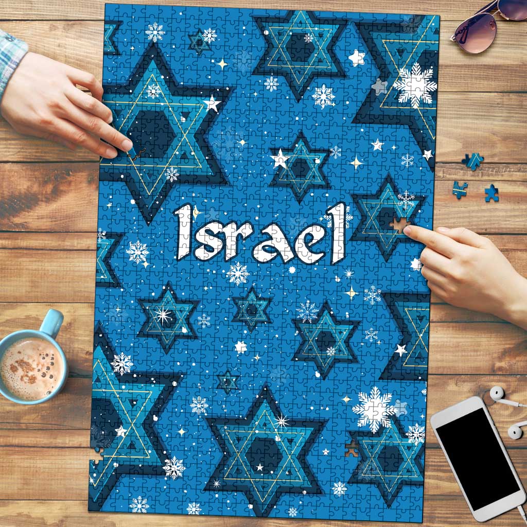 Israel Christmas Puzzle with Blue Star of David Pattern and Menorah Motif - Wonder Print Shop