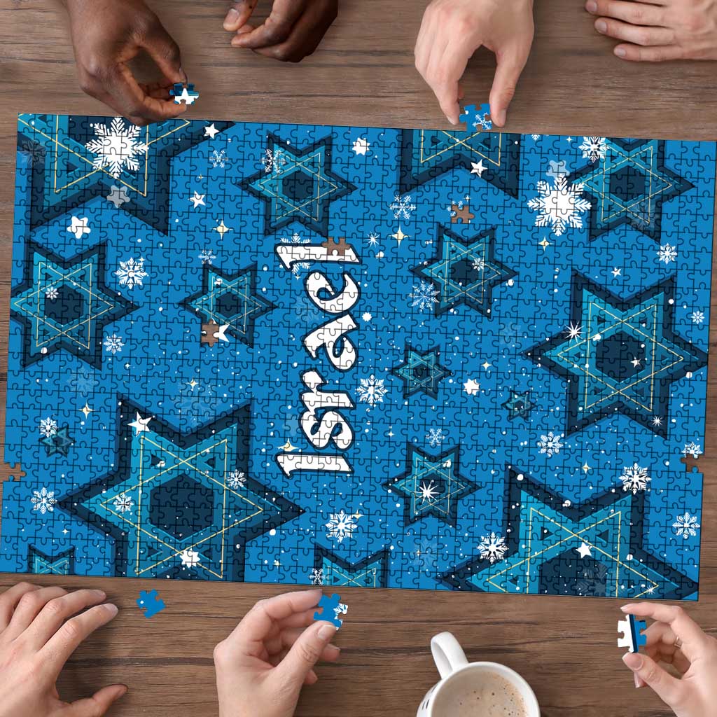 Israel Christmas Puzzle with Blue Star of David Pattern and Menorah Motif - Wonder Print Shop