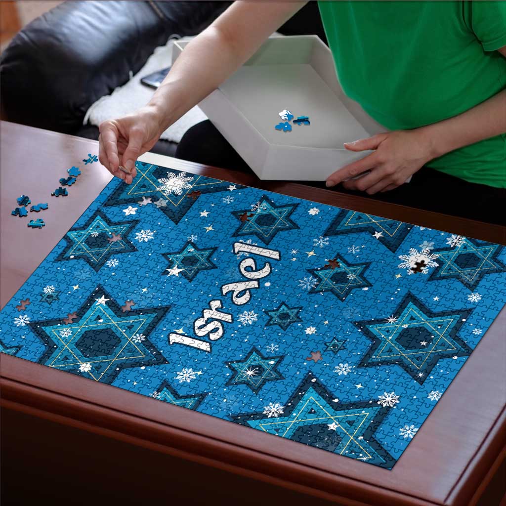 Israel Christmas Puzzle with Blue Star of David Pattern and Menorah Motif - Wonder Print Shop