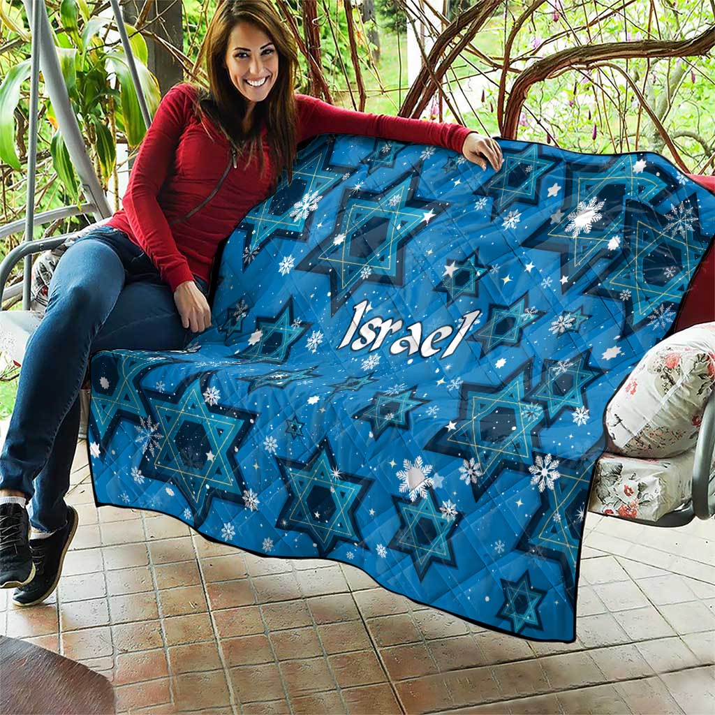 Israel Christmas Quilt with Blue Star of David Pattern and Menorah Motif - Wonder Print Shop