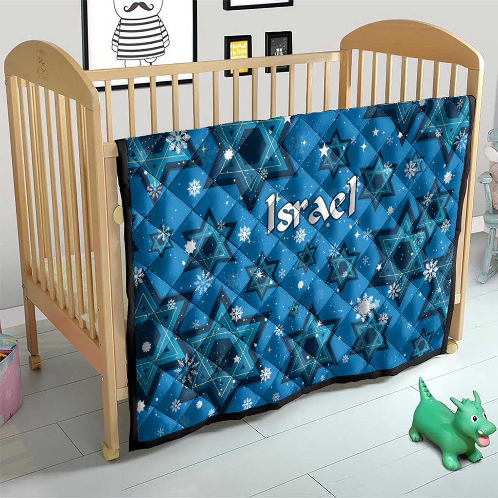 Israel Christmas Quilt with Blue Star of David Pattern and Menorah Motif - Wonder Print Shop