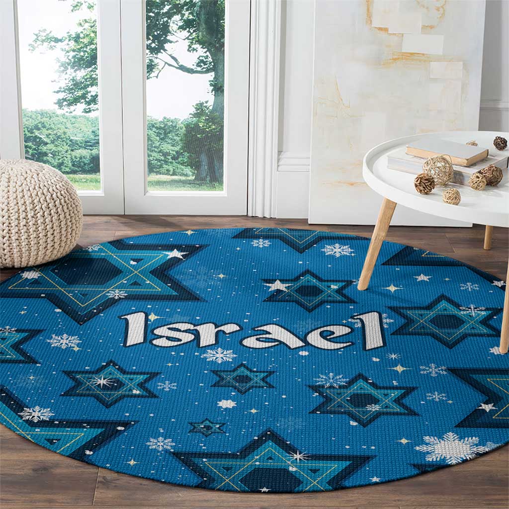 Israel Christmas Round Carpet with Blue Star of David Pattern and Menorah Motif - Wonder Print Shop