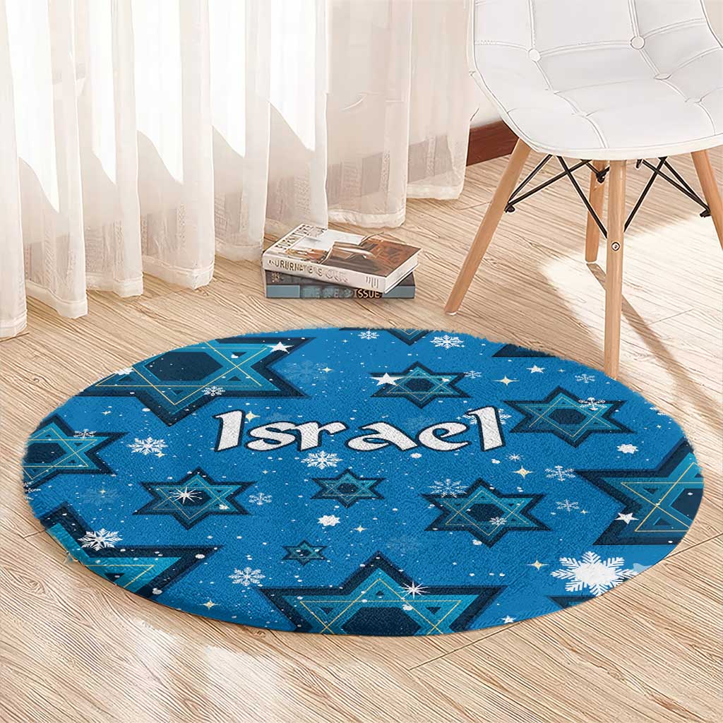 Israel Christmas Round Carpet with Blue Star of David Pattern and Menorah Motif - Wonder Print Shop