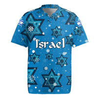 Israel Christmas Rugby Jersey with Blue Star of David Pattern and Menorah Motif - Wonder Print Shop