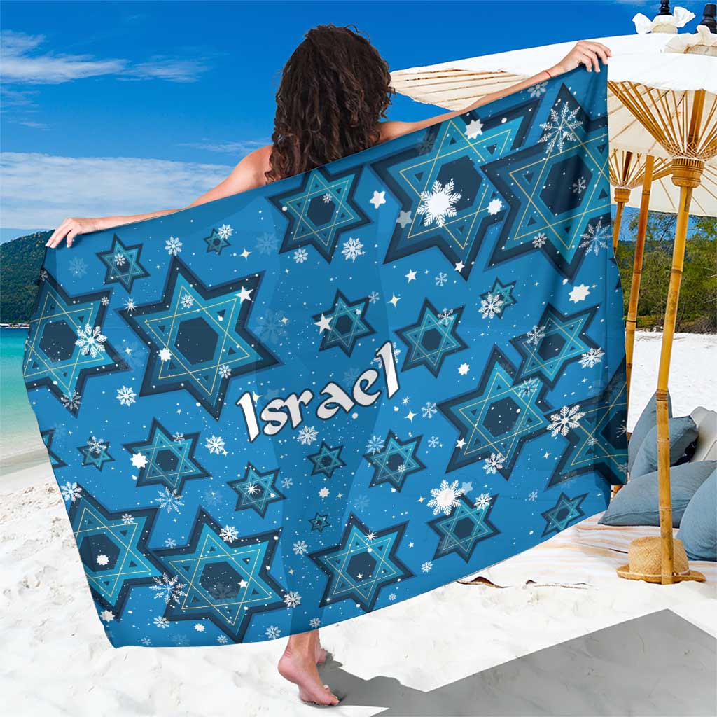 Israel Christmas Sarong with Blue Star of David Pattern and Menorah Motif - Wonder Print Shop