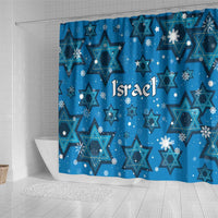 Israel Christmas Shower Curtain with Blue Star of David Pattern and Menorah Motif - Wonder Print Shop